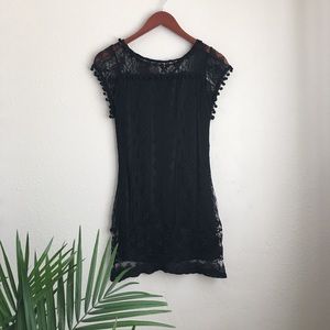 Black Lace cap-sleeve mini dress
